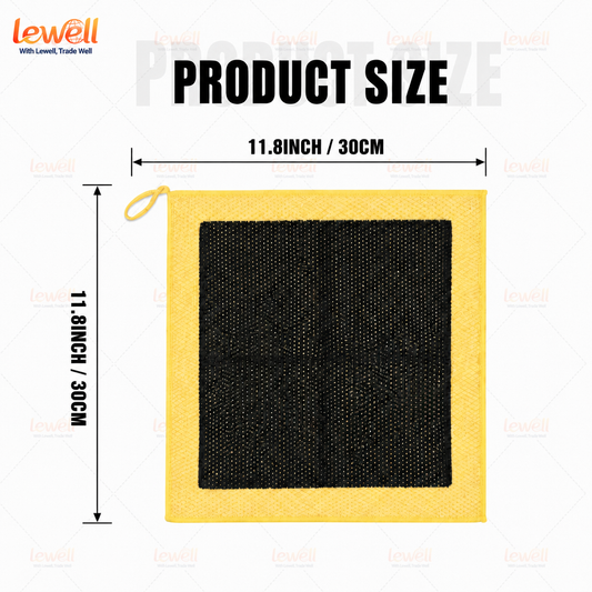 Yellow clay decontamination towel with black honeycomb pad and hanging loop
