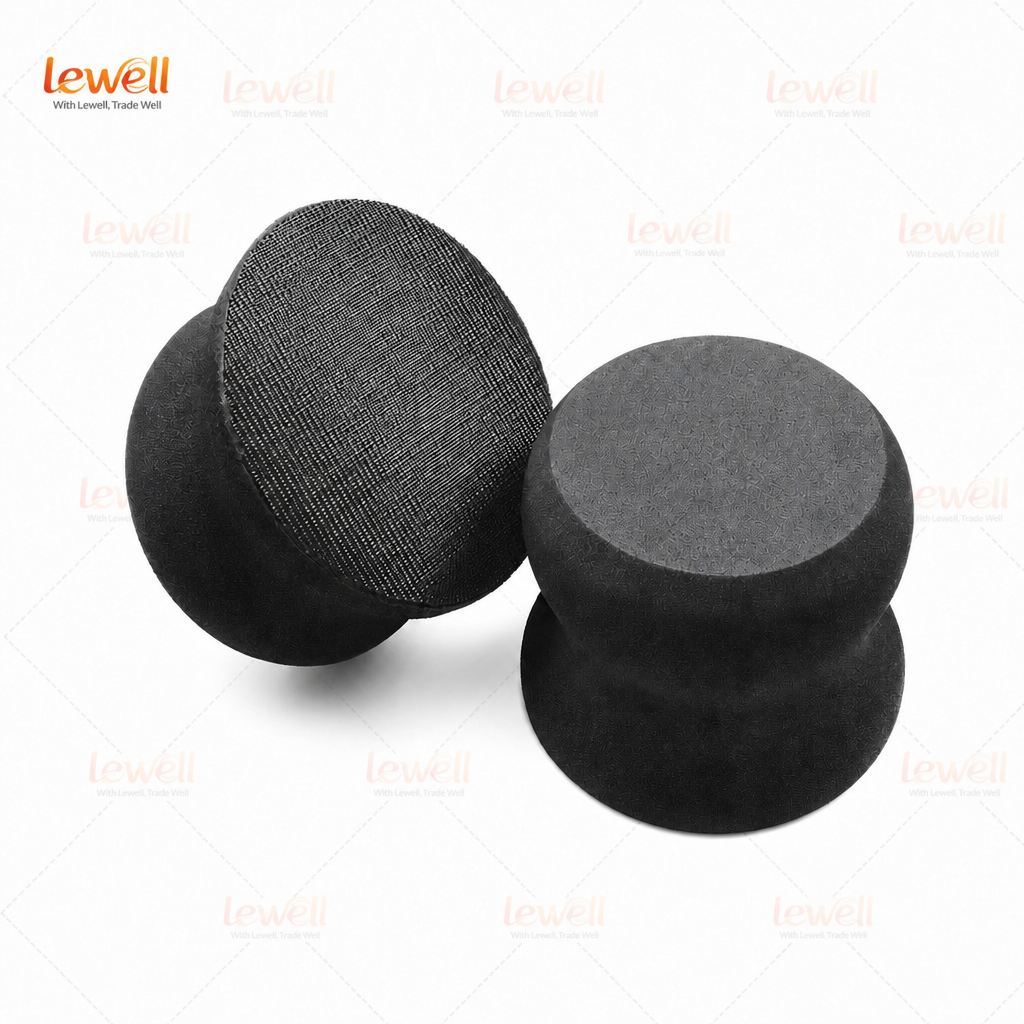 Two black EVA sanding blocks: one with rounded top, one with circular top.