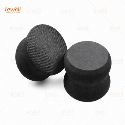 Two black EVA sanding blocks: one with rounded top, one with circular top.