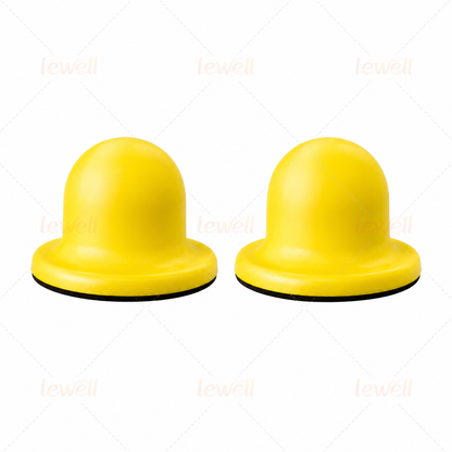 Two yellow domed hook-and-loop sanding pads with black bases