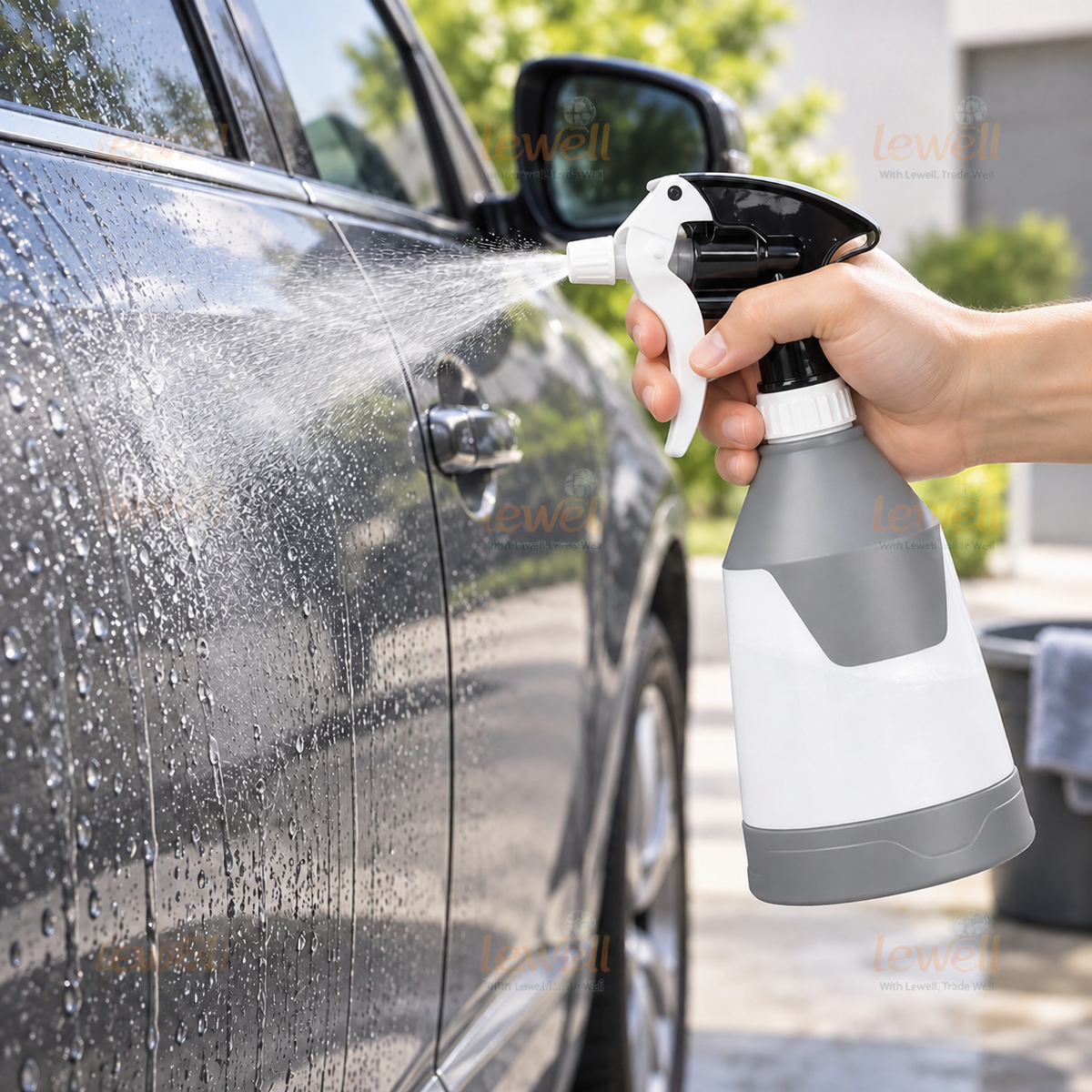 650ml detail spray bottle with black trigger nozzle, white body and gray base