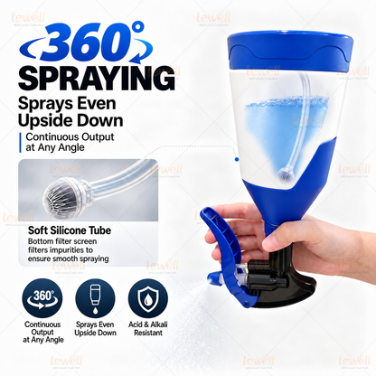 Blue 650ml 360 detail spray bottle with black trigger nozzle, shown upside down