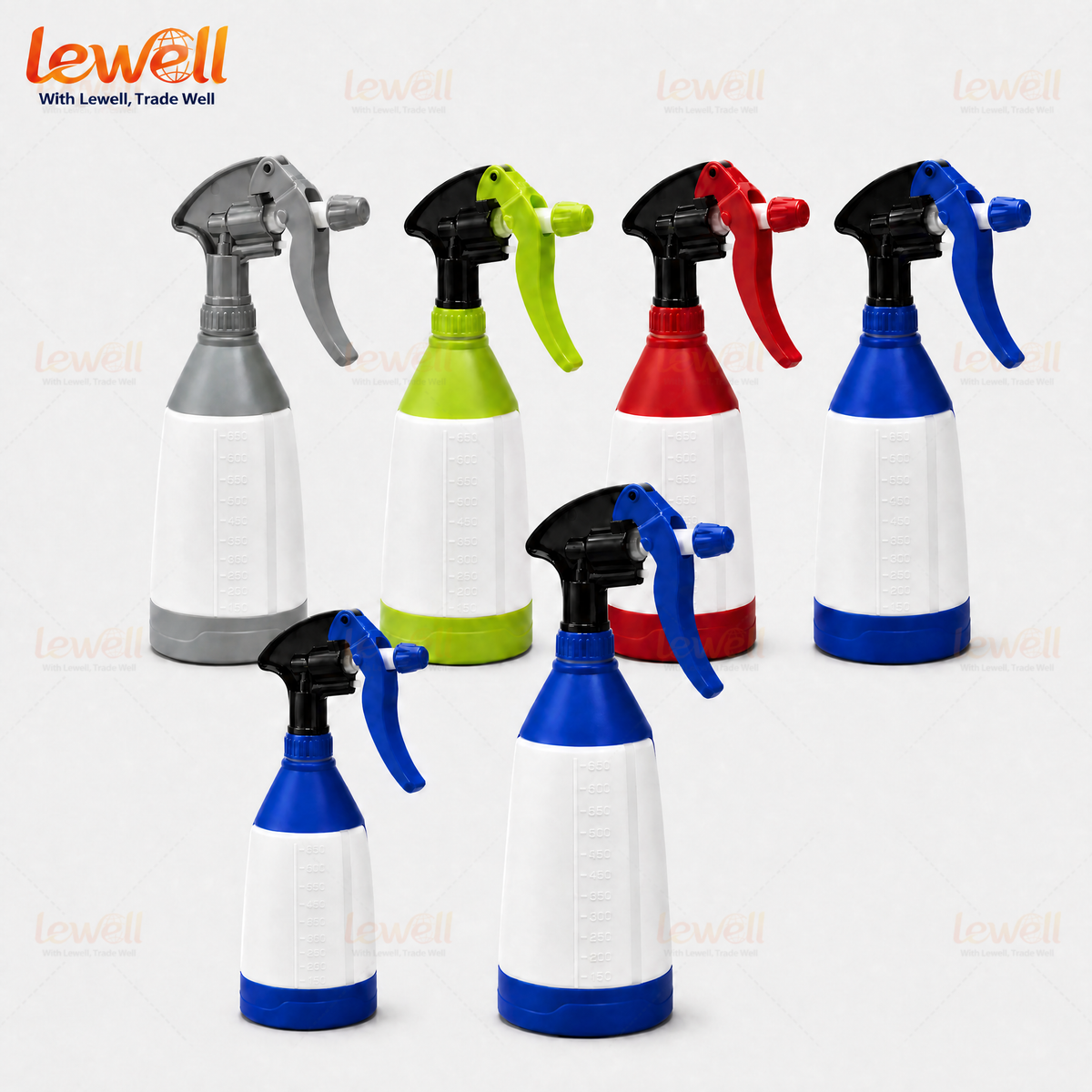 Set of 650ml detail spray bottles in multiple colors with black trigger nozzles