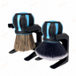 Two dome car detailing brushes on black stands with blue grips; tan and white bristles
