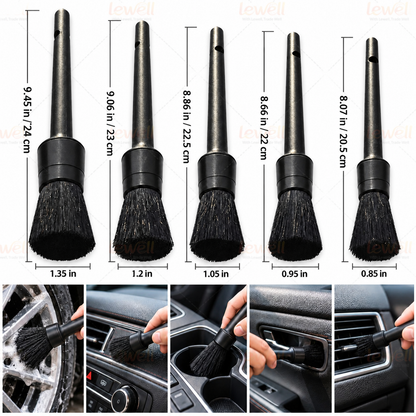Car wash detailing brush set with multiple foam-and-bristle brush heads