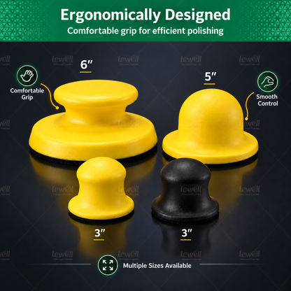 Yellow foam sanding blocks with black grip and base, including small and medium sizes