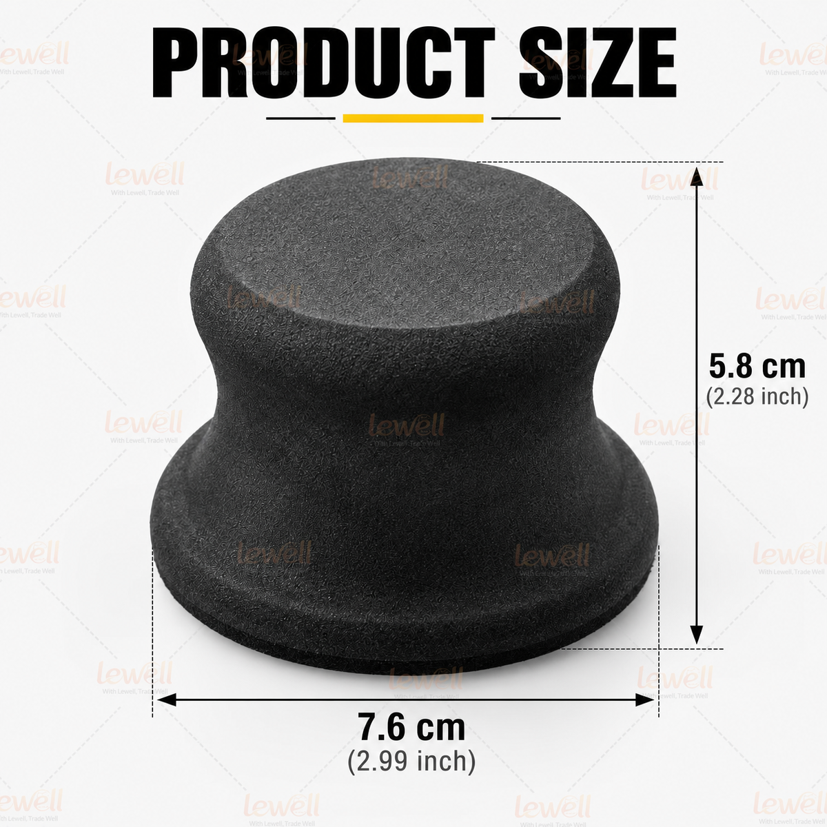 Black EVA sanding block, rounded profile; size shown with 5.8 cm height.