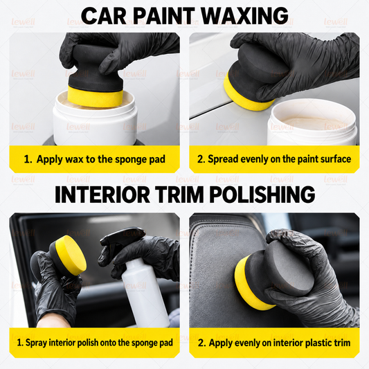 Black EVA sanding blocks with yellow polishing pads for interior trim polishing.