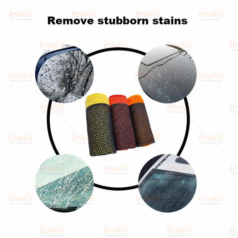 3-pack clay decontamination towels in yellow, red, and dark gray