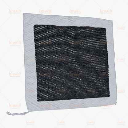 Gray clay decontamination towel with black honeycomb pad and hanging loop