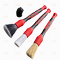 3-piece car interior detailing brush set with red grips and assorted bristle brush heads