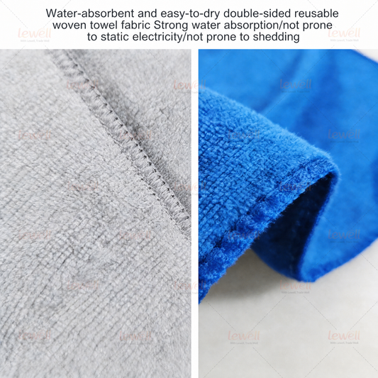 Gray and blue microfiber cleaning cloths with double-sided woven texture