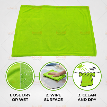 Car drying towel, lime green microfiber cloth folded flat