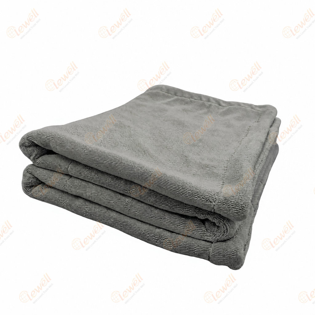 Car drying towel, gray microfiber towel stack, folded