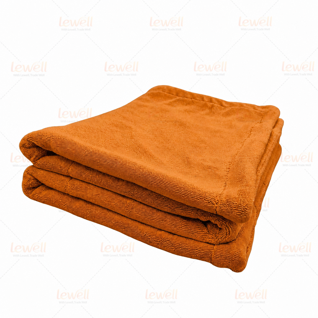 Car drying towel, orange microfiber towel stack, folded
