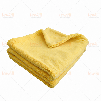 Car drying towel, yellow microfiber towel stack, folded