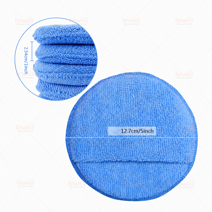 Blue round microfiber wax applicator pad, 5-inch, textured terry fabric