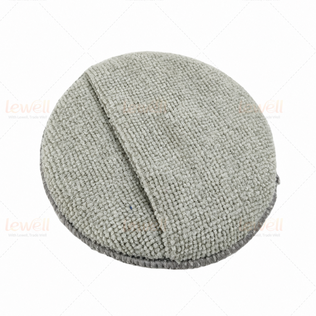 Gray round microfiber wax applicator pad, 5-inch, textured terry surface