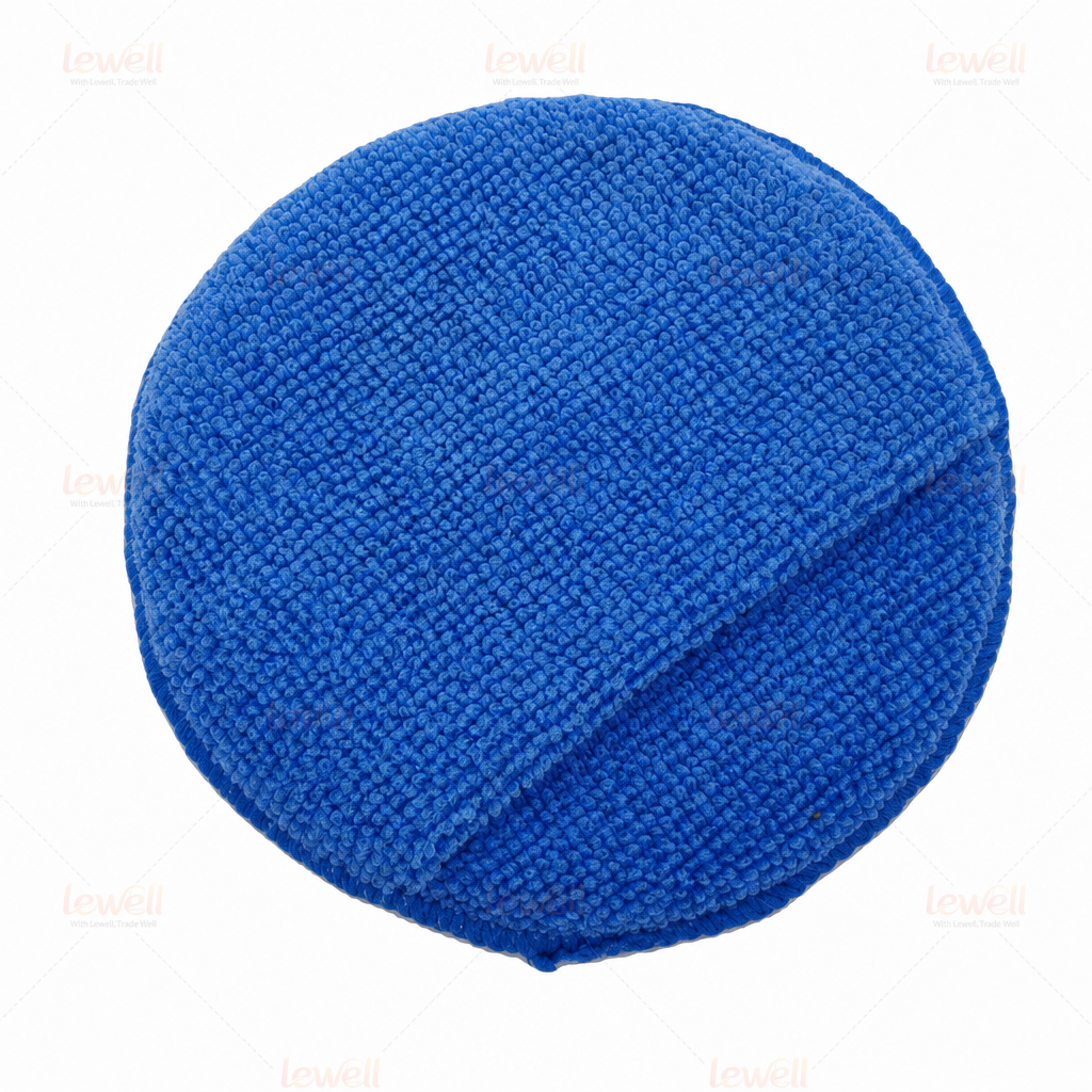 Blue round microfiber wax applicator pad, 5-inch, plush textured surface