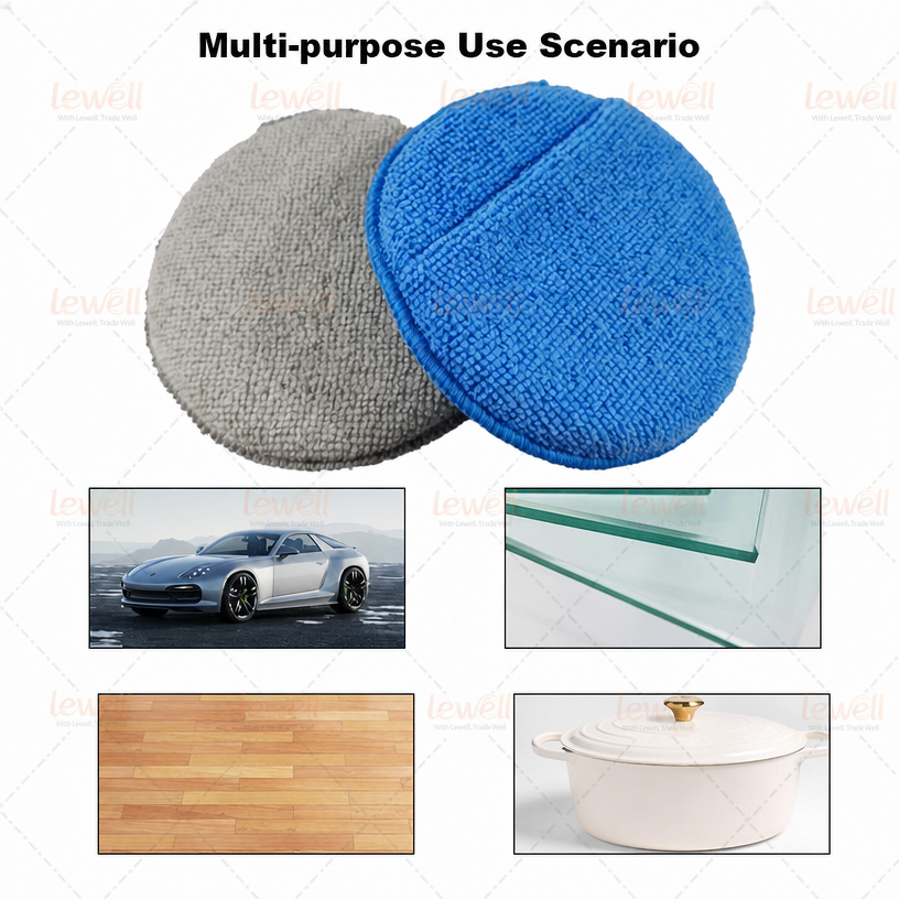 Gray and blue round microfiber pads, textured terry surface