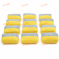 Yellow-and-gray striped microfiber detailing applicator sponge block set, neatly stacked
