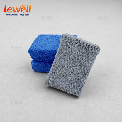 Microfiber car detailing applicator sponge blocks, blue and gray, stacked (6-pack)